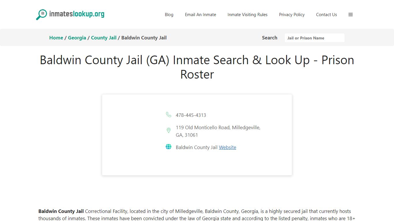 Baldwin County Jail (GA) Inmate Search & Look Up - Prison Roster